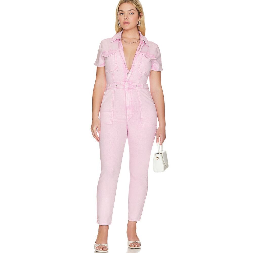 Good American Fit for Success Denim Jumpsuit in Rose Quartz Size Medium Pink NEW